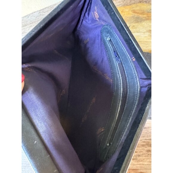 Vintage Etienne Aigner Navy Blue Genuine Leather Purse Handbag Tote - Picture 6 of 14